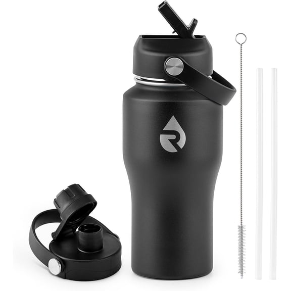 18 oz Insulated Water Bottle with Straw fit in Cup Holder, Triple Wall Vacuum Stainless (Cold 48 hrs, Hot 24 hrs), Leakproof & Non-BPA, Hydro Travel Flask with Straw and Spout Lid