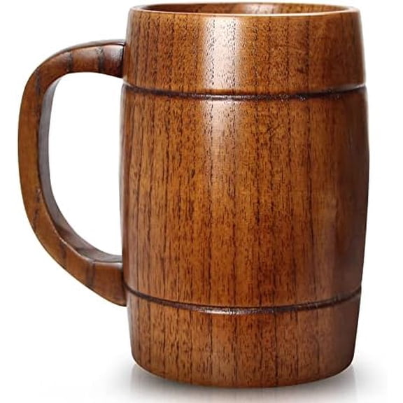 18 oz Large Wooden Beer Mug Gift for Men Women Big Vintage Viking Cup Rustic Cool Wood Stein Tankard Handmade Unique Coffee Man Mugs for Him Male Dad Husband Manly Camping Tea Cup Outdoor Fancy Mug
