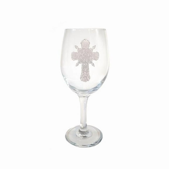 18 oz Ornate Celtic Cross Engraved Wine Glass