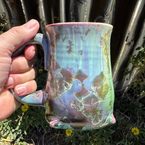 18 oz Unique Coffee Mug, Square Large Ceramic Mug, Handmade Crystalline Glazed Large Coffee Cup, Ceramic Mugs for Water Tea Coffee Milk Juice