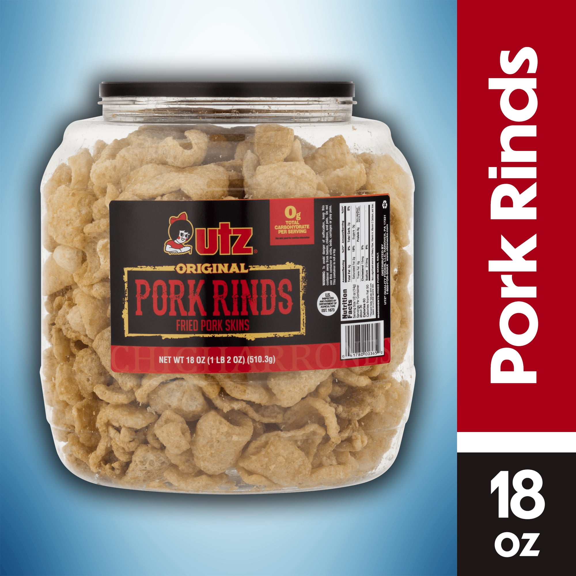 18 oz Utz Original Pork Rinds Barrel