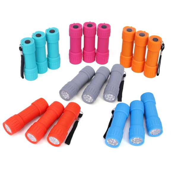 18-pack 9-LED Mini Flashlight Set, for everyday use, camping, party favors