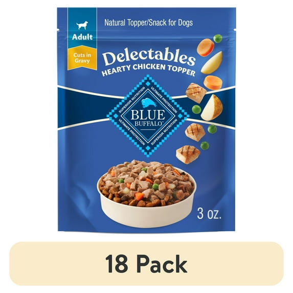 (18 pack) Blue Buffalo Delectables Natural Wet Dog Food Toppers, Tasty Chicken, 3-oz