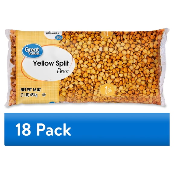 (18 pack) Great Value Yellow Split Peas, 1 lb