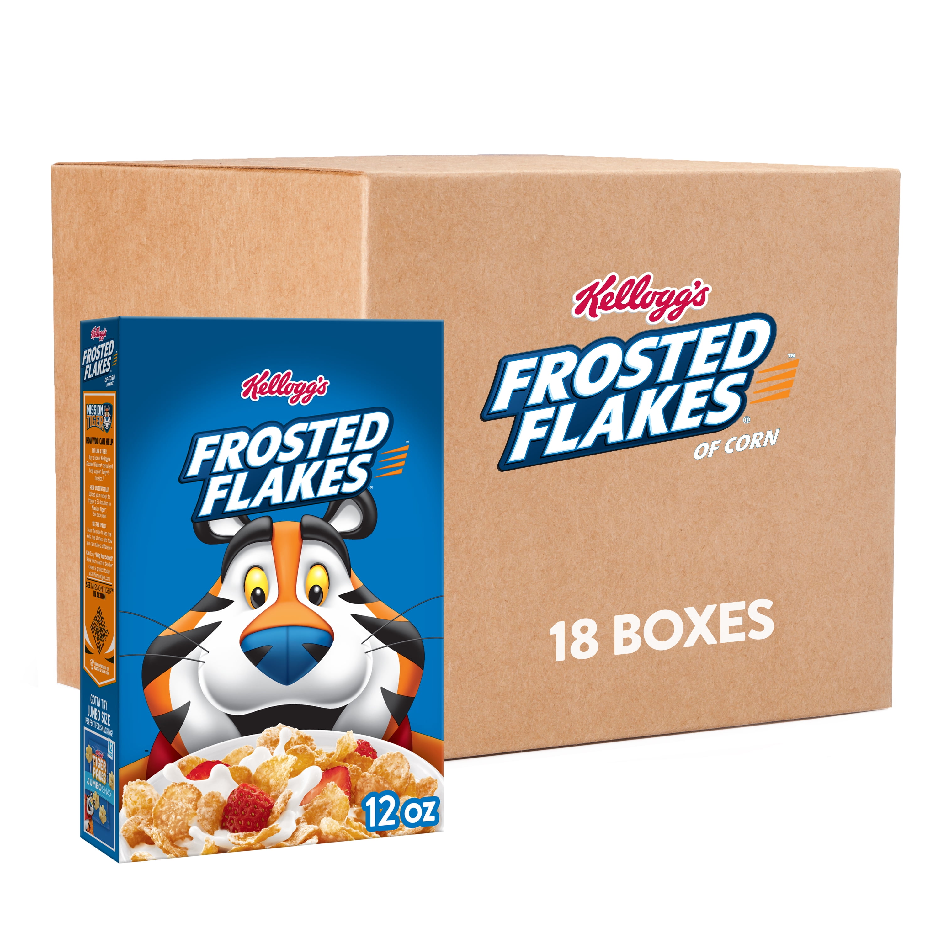 (18 pack) Kellogg's Frosted Flakes Breakfast Cereal, Fat Free, 12 oz
