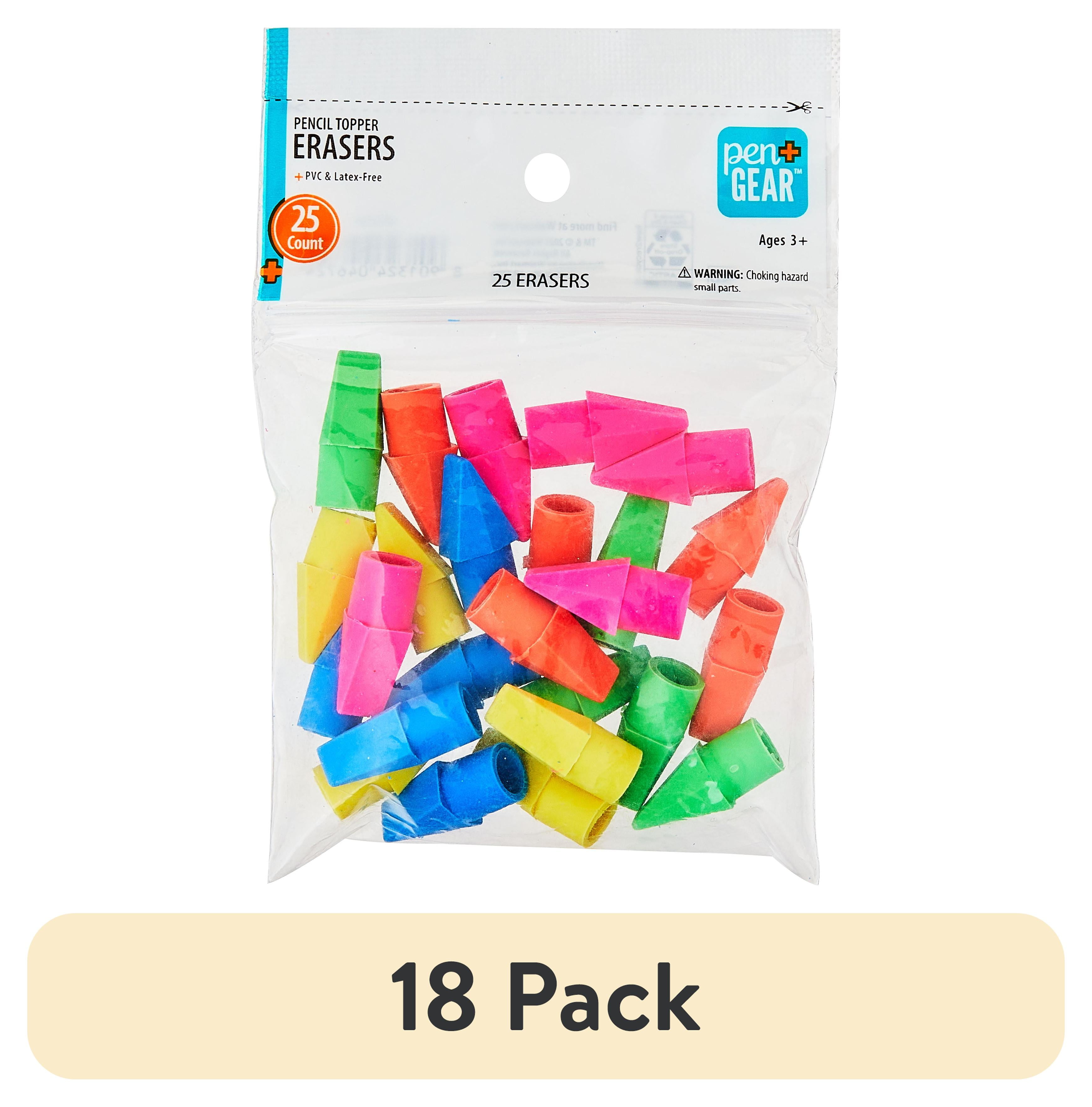 Assorted Color PVC-Free Pencil Topper Erasers, 25 Count