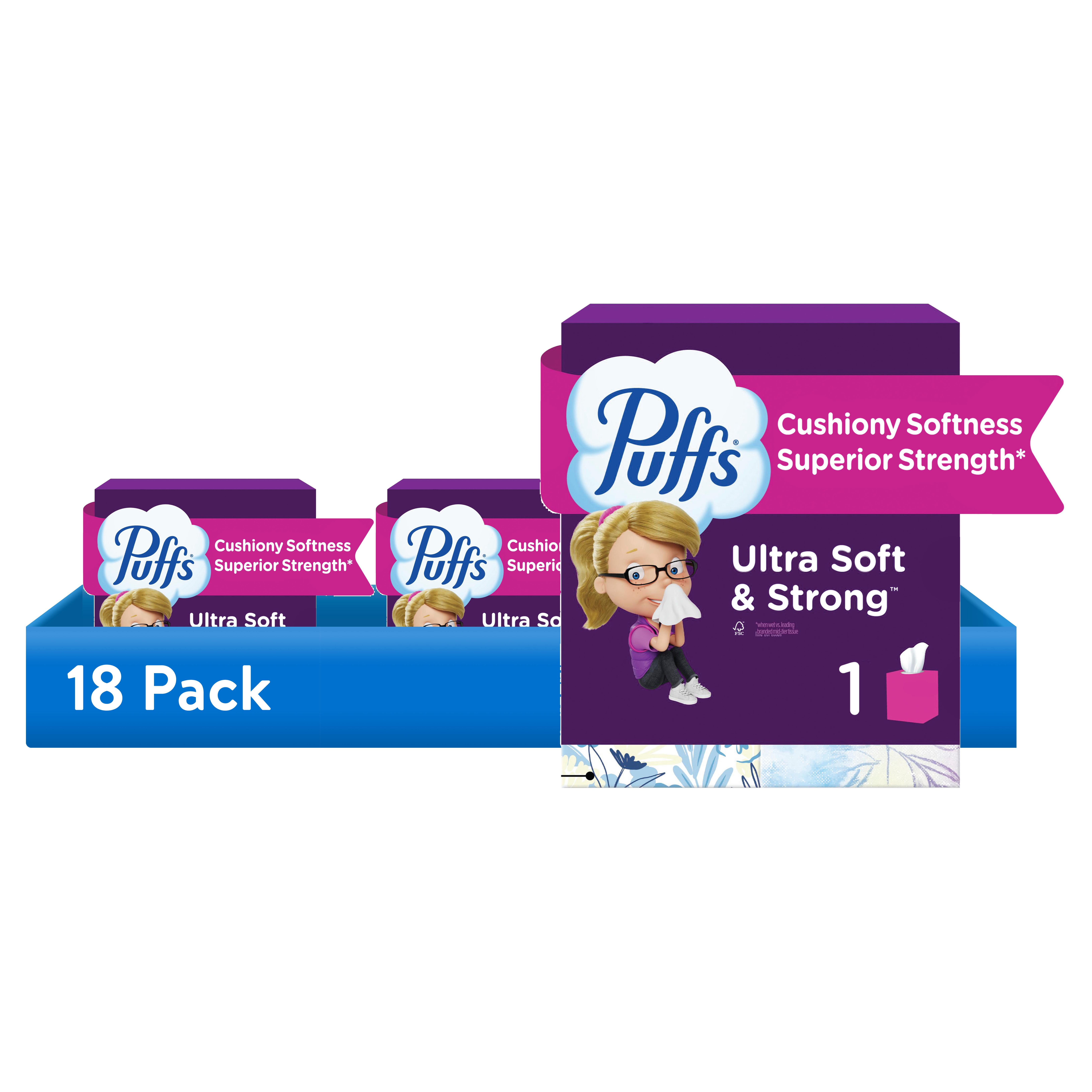 (18 pack) Puffs Ultra Soft Non-Lotion Facial Tissue, 1 Mega Cube Box, 72 Facial Tissues per Box