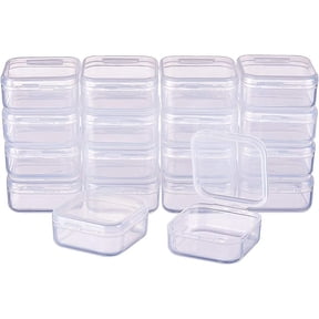 18 pack Square Clear Plastic Bead Storage Containers Box Case with Flip-Up Lids for Pills Herbs Tiny Bead Jewerlry Findings(3.7x3.7x1.8cm)