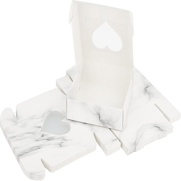18 pc Marble Pattern Paper Cardboard Jewelry Boxes Square with Heart White Box: 10x10x3cm DIY