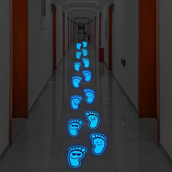 18 pcs Glow in The Dark Wall Stickers for Kids Footprint Sticker, Luminous Wall Decals for Room Decor, Nightlight Floor Sticker Wallpaper Decoration for Living Room Bedrooms Kitchen (Blue)