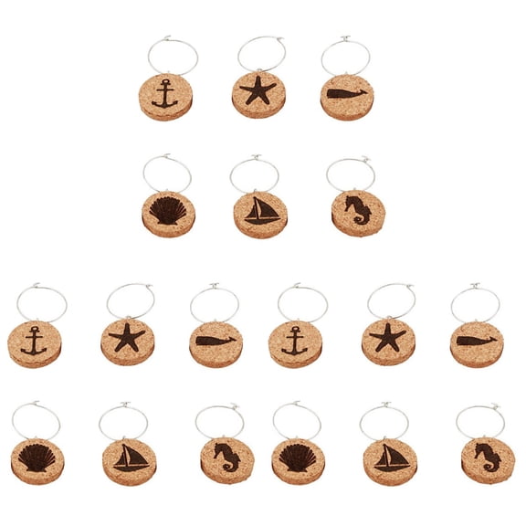 18 pcs Wine Glass Charms Rings Wood Glass Drink Markers Tags Wire Party Favors Supplies