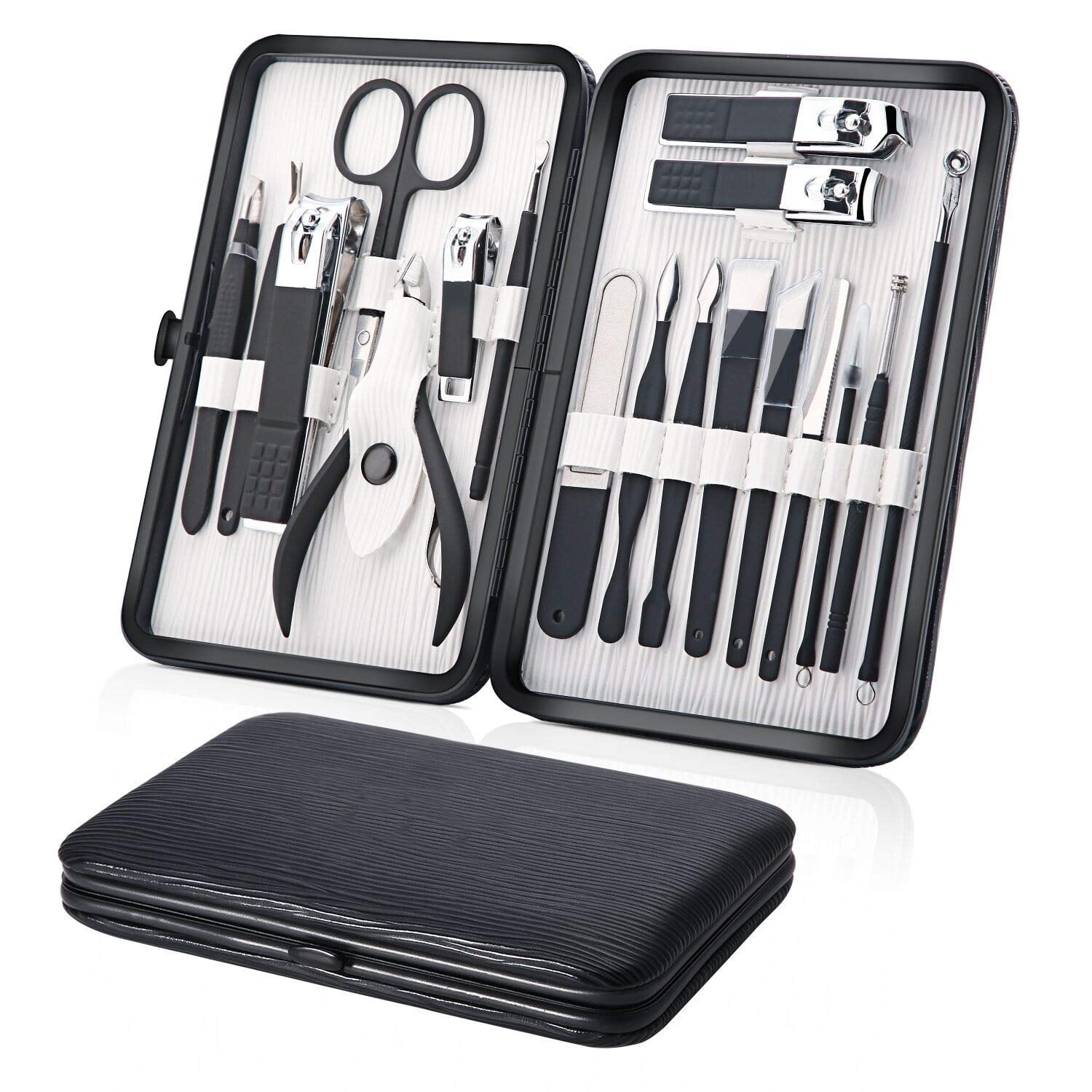 18-piece Manicure & Pedicure Set, Premium Stainless Steel Tools, Multi-functional Grooming Kit For Complete Care, Portable Design In Synthetic Leather Case, Stylish Gift Option