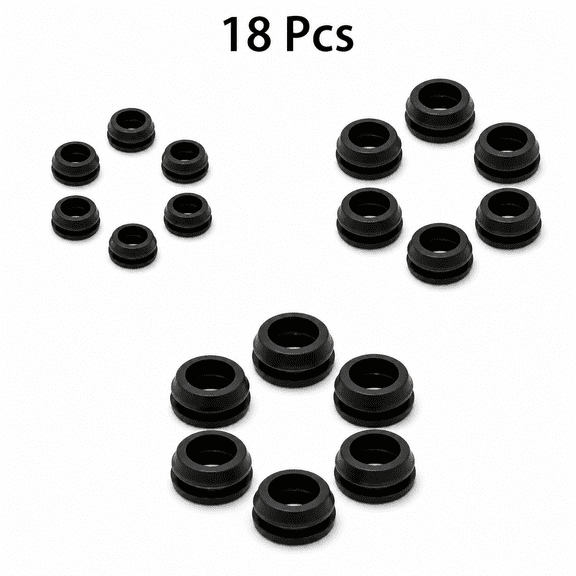 18-piece black round hole rubber plug set, 3 sizes of round hole tools, multi-functional tool pin clips, suitable for furniture and automotive wiring hole covers