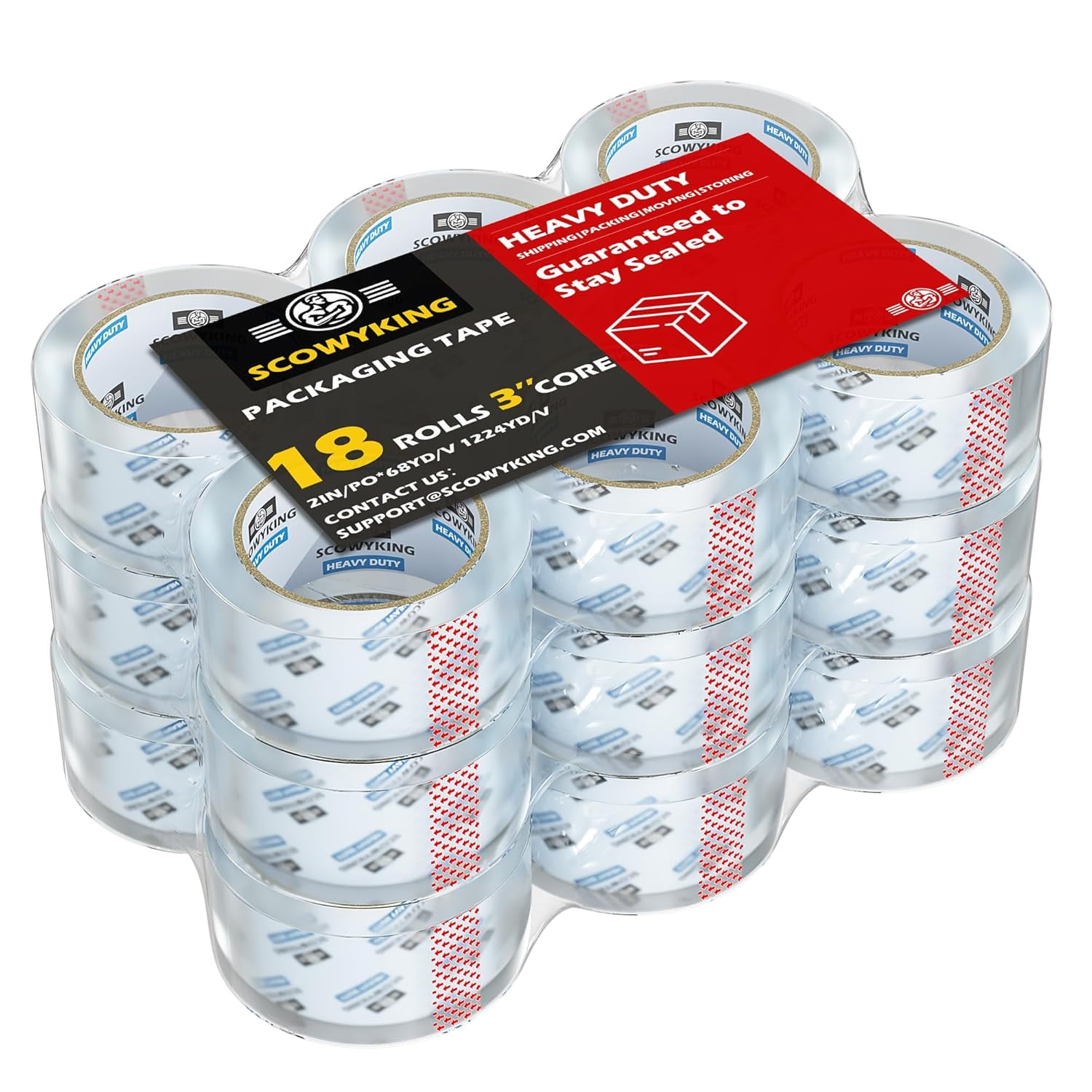 18 rolls of transparent packing tape, heavy-duty packaging tape for sealing during transportation, thickness 2.7, width 2 inches, each roll 68 yards, total length 1224 yards