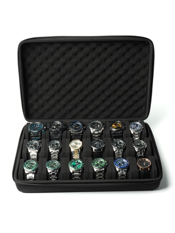 18 slots watch box, watch travel case, hard watch storage display organizer