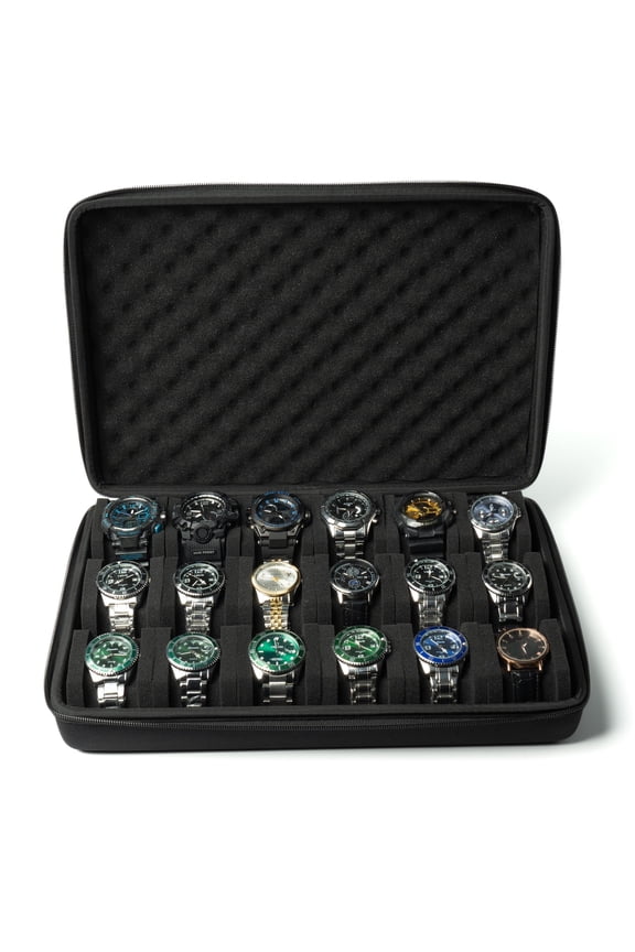 18 slots watch box, watch travel case, hard watch storage display organizer