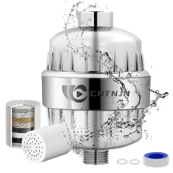 18-stage shower filter for hard water, universal chrome shower head filter for removing chlorine, heavy metals, fluorides, tool-free installation, ensures healthy skin and hair