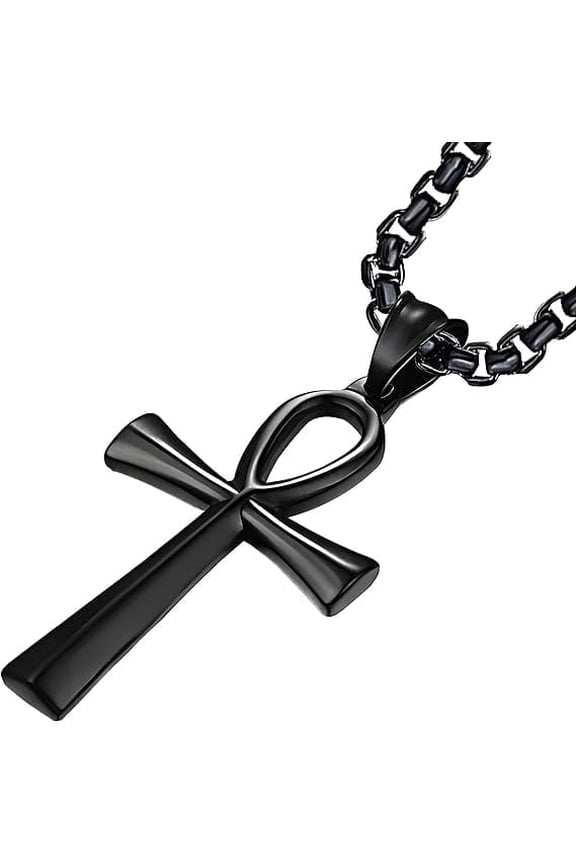 16 to 24 Inches Rolo Chain Ancient Ankh Cross Pendant Necklace for Men Women 316L Stainless Steel with Large And Medium Sizes