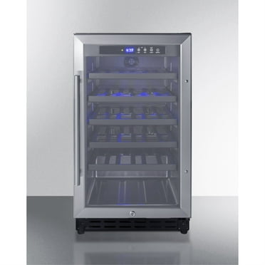 18" wide ADA compliant wine cellar for built-in or freestanding use with stainless steel cabinet, digital controls, and LED lighting