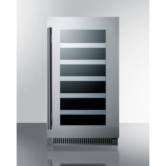 18" wide built-in wine cellar with seamless stainless steel trimmed glass door