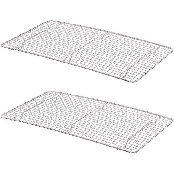 - 18"x 10" Full Size Rectangular Wire Pan Grate Chrome-Plated Set of 2 -Fits Full Size Sheet Pans Cookie Pans Cooling Rack Baking Sheet Grate Cake Rack for Pies Cookies Pastries Cakes