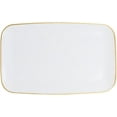 thumbnail image 1 of 18" x 11" inch Disposable Rectangular White Plastic with Gold Rim Serving Tray, China Like Party Trays, Heavy Duty Dinner Serving Plate, Platter, Weddings, Baby Showers, Catering (10), 1 of 2