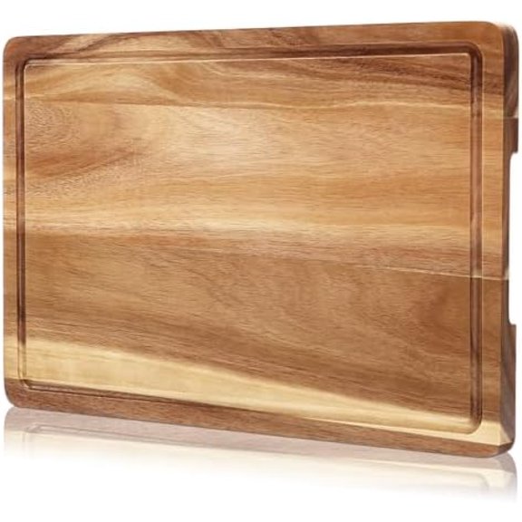 18 in x 12 in Acacia Wood Cutting Board, 1 in Thick Chopping Board with Deep Juice Groove and Back Inner Handles, Kitchen Butcher Block Cutting Board for Meat, Vegetables and Fruit