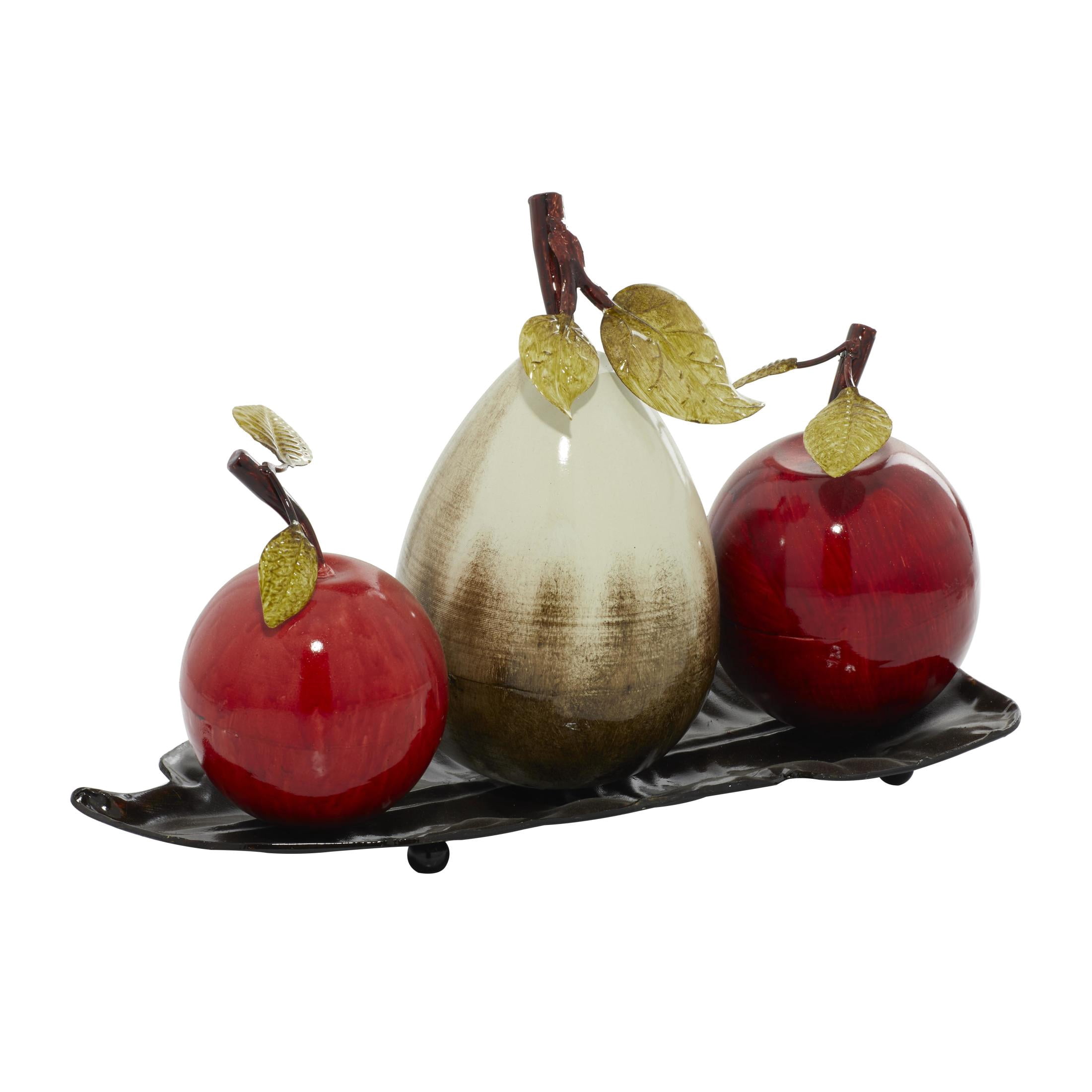 18" x 12" Red Metal Fruit Sculpture with Platter, by DecMode