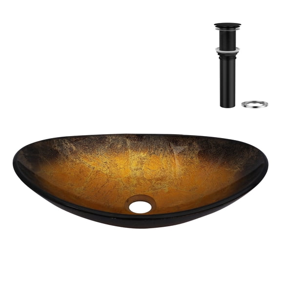 18" x 12" Tempered Glass Black rim Gold Basin Oval Above Counter Vessel Bathroom Sink/Lavatory Vanity Bowl Basin