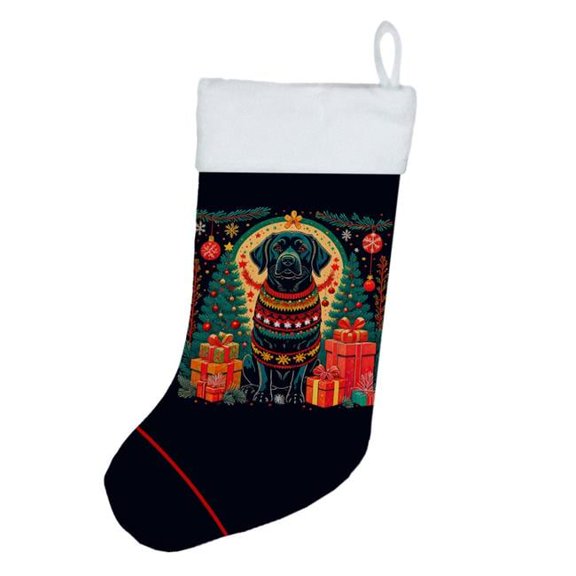 18 x 13.5 in. Unisex Black Labrador Retriever Polyester Christmas Stocking