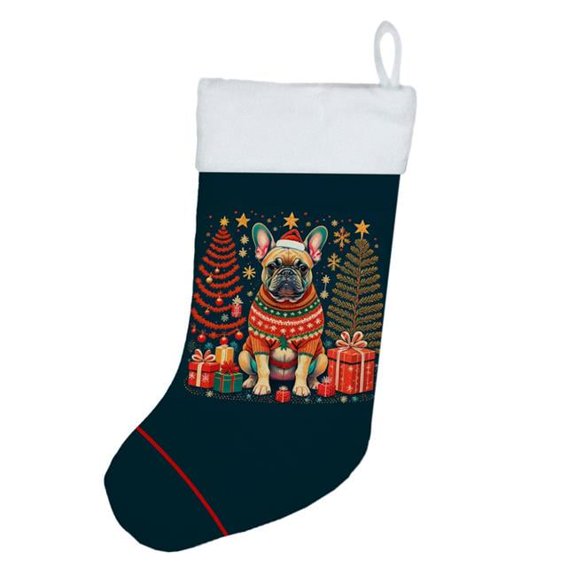 18 x 13.5 in. Unisex Fawn French Bulldog Polyester Christmas Stocking