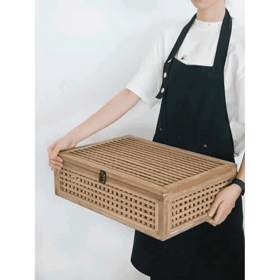18 x 13 Brown Bamboo Decorative Box with Basketweave Design, Bohemian Storage Box, Keepsake Accent Box, for Bedroom, Bathroom, Living Room$$Home Decor, Kitchen, & Other