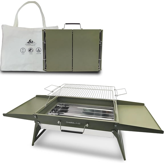 18 x 13 Inches Foldable Portable Charcoal BBQ Grill for 35 People Green