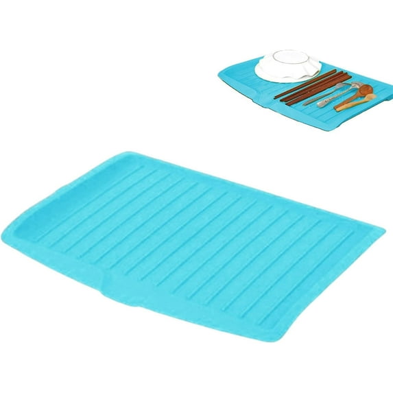 18 x 13" Kitchen Drain Board, Large Plastic Draining Tray with Side Drop Slope Diversion, Side Dish Drying Tray, Dish Drainer Drip Rack Tray with Non-Slip Base