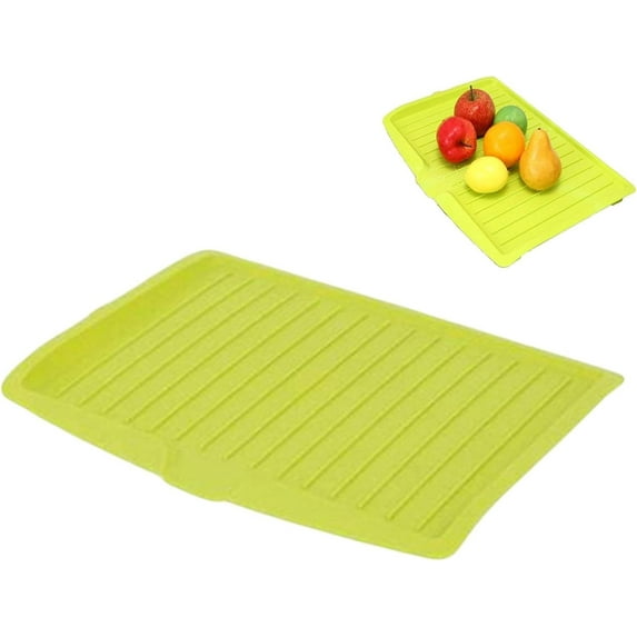 18 x 13" Kitchen Drain Board, Large Plastic Draining Tray with Side Drop Slope Diversion, Side Dish Drying Tray, Dish Drainer Drip Rack Tray with Non-Slip Base