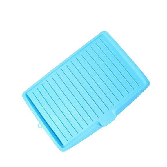 18 x 13" Kitchen Drain Board with 4 Raised Sections, Large Plastic Draining Tray with Side Drop Slope Diversion, Light Blue Side Dish Drying Tray