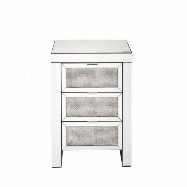 Glam Mirrored Glass Accent Table with Faux Diamonds Storage