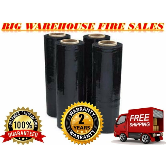 18" x 1500' 4 Rolls Pallet Wrap Stretch Film Hand Shrink Wrap 1500 SQ FEET Black