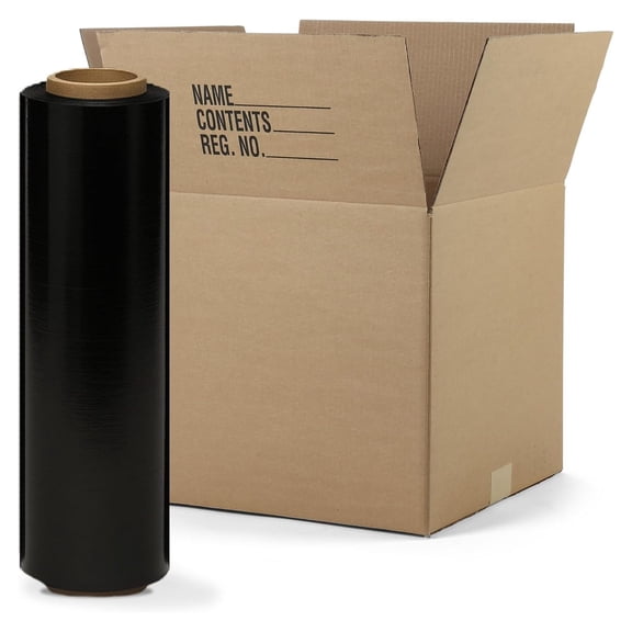 18" x 1500' Stretch Wrap 65 Gauge Black Blown Film 1 Roll Opaque Pallet Wrap for Concealed Shipping & Load Security