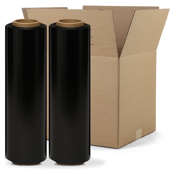 18" x 1500' Stretch Wrap 65 Gauge Black Blown Film 2 Rolls (3000ft Total) Opaque Pallet Wrap for Concealed Shipping & Load Security