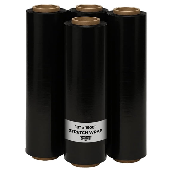 18" x 1500' Stretch Wrap 65 Gauge Black Blown Film 4 Rolls (6000ft Total) Opaque Pallet Wrap for Concealed Shipping & Load Security