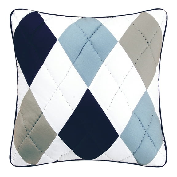 Argyle Blue Quilted Pillow, 18" x 18"