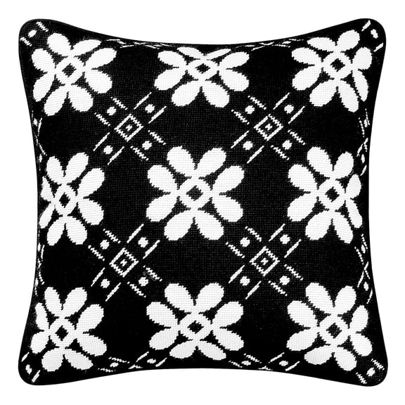 Black Tile Needlepoint Accent Pillow