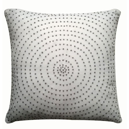 18" x 18" Brooklyn Flat Kata Mud Cloth Embroidered, Pom Pom Decorative Pillow By Royale Linens