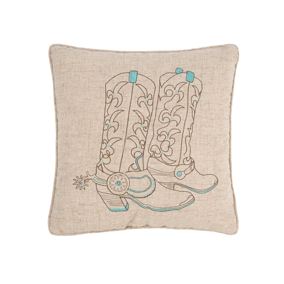 Cowboy Boots Embroidered Throw Pillow, 18" x 18"