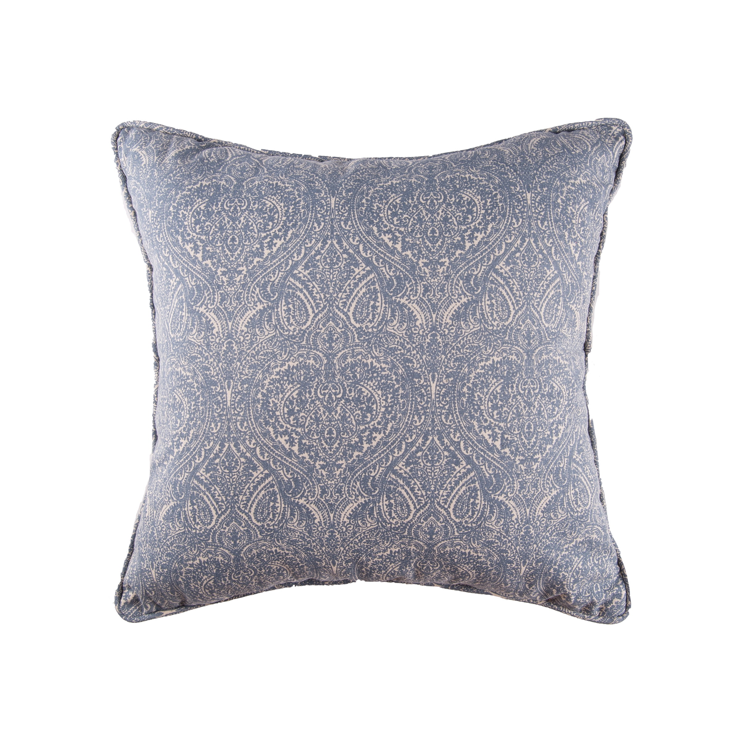 Desiree Damask Blue Cotton Square Throw Pillow 18" x 18"