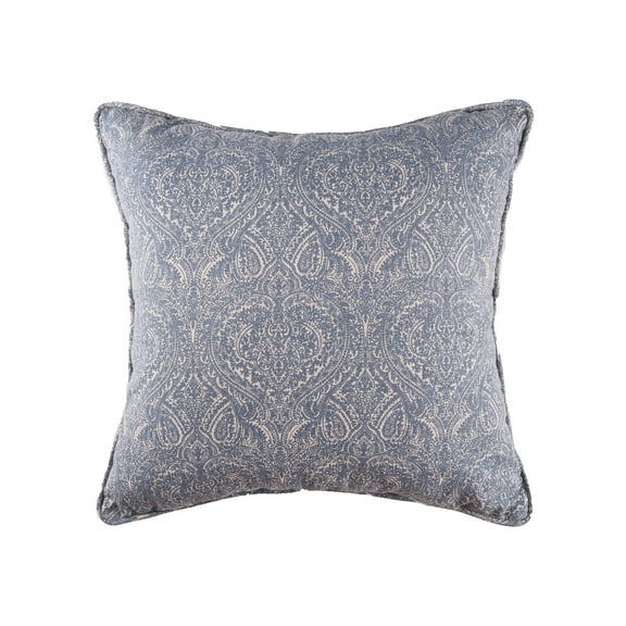 Desiree Blue Damask Geometric 100% Cotton Accent Throw Pillow 18" x 18"