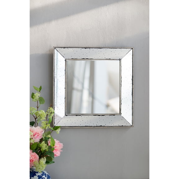 18" x 18" Distressed Silver Square Accent Mirror Traditional Framed Wall Mirror for Living Room Entryway Bedroom Office & Hallway