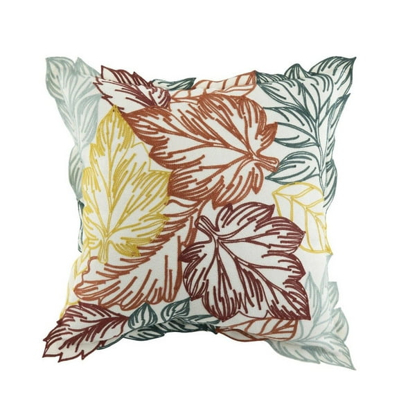 18"x 18" Embroidered Leaves Throw Pillow Arlee Design Fall Autumn Indoor Outdoor