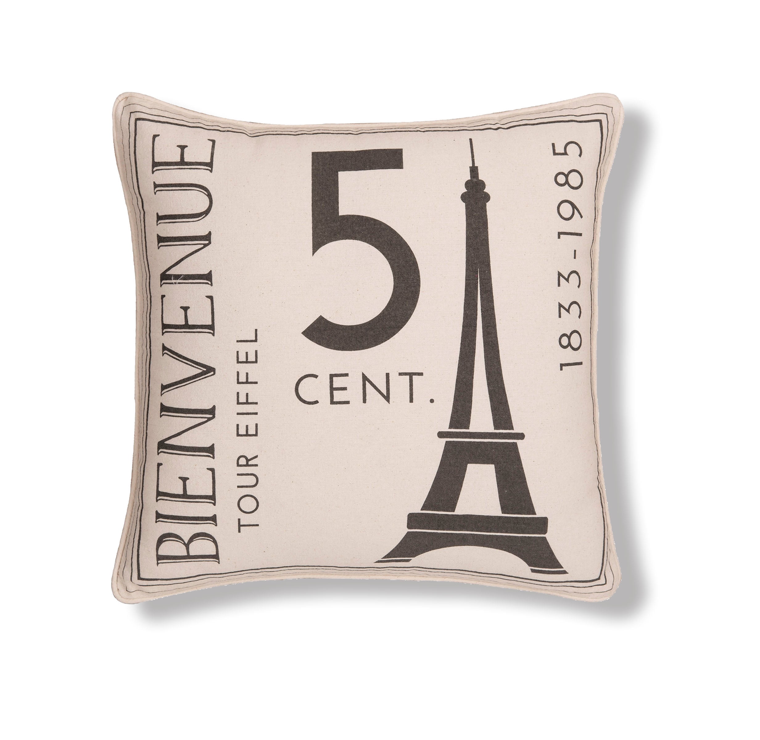 18" x 18" Beige Cotton Parisian Embroidered Throw Pillow